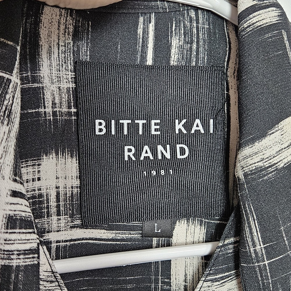 Bitte Kai Rand Shirt Dress Sz L Black Beige Brush Buttons Pockets Neck Tie - Picture 4 of 9